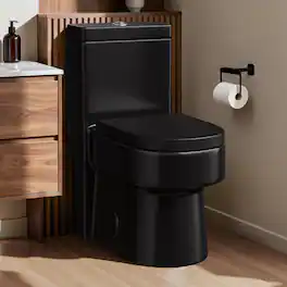 Koligey - Compact One Piece Toilet with Soft-close Seat Lid, Power Dual Flush 1.2/1.85 GPF, Standard White Toilet Bowl - Black
