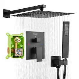 VEVOR - Shower Faucet Set, Rainfall Bathroom Shower System with 12-Inch Square Rain Shower Head and Handheld Spray - Matte Black