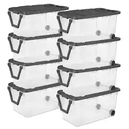 Sterilite - 160 Qt Latching Stackable Wheeled Storage Box Container w/ Lid, 8 Pack