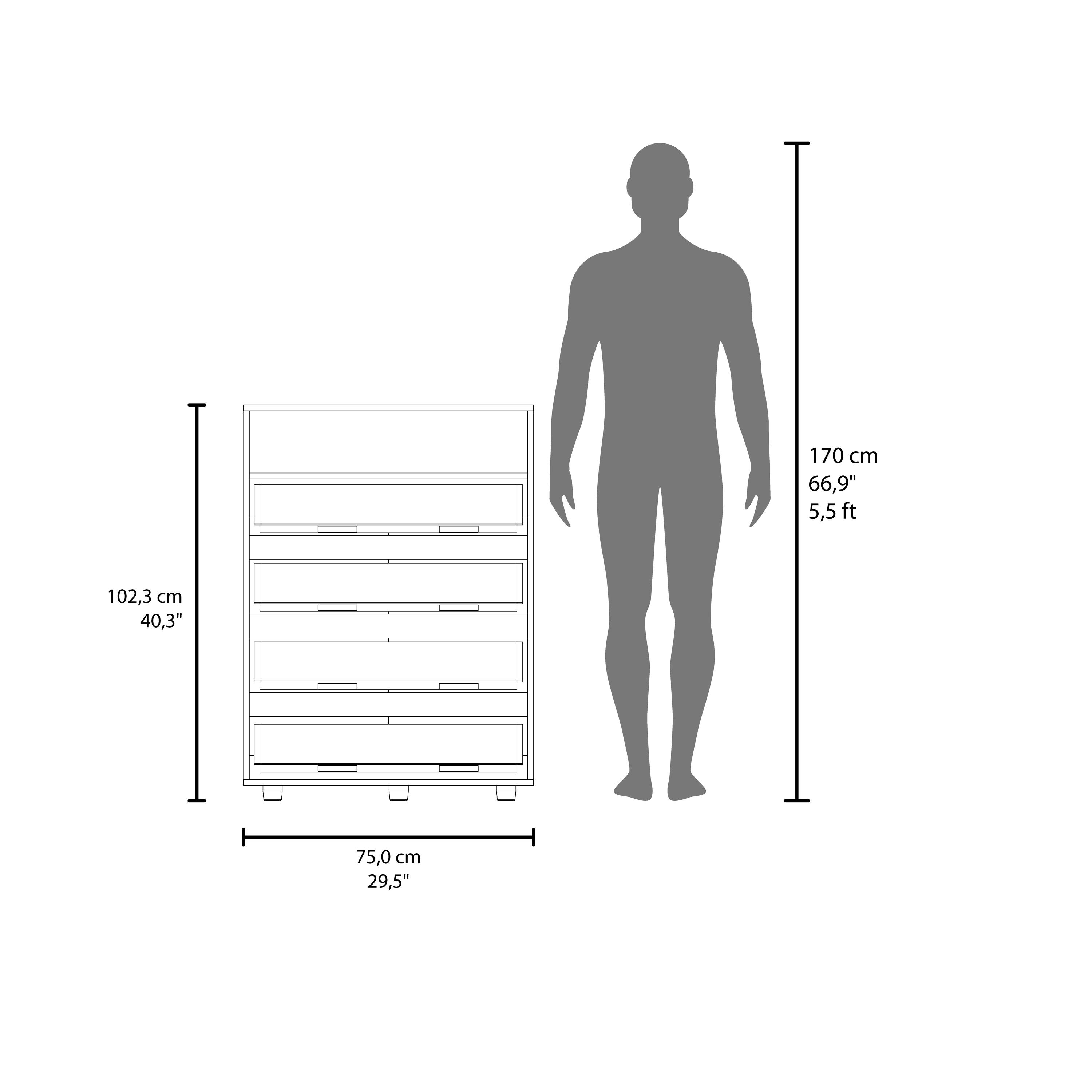 170 cm  
66,9"  
5,5 ft  

102,3 cm  
40,3"  

75,0 cm  
29,5"