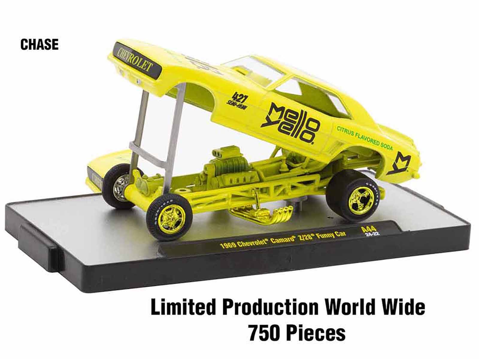 CHASE  
CHEVROLET SE-E 427 Mello CITRUS FLAVORED SODA  
Funny Car Chevrolet Camaro 1969 A44 2 Limited Production World Wide 750 Pieces