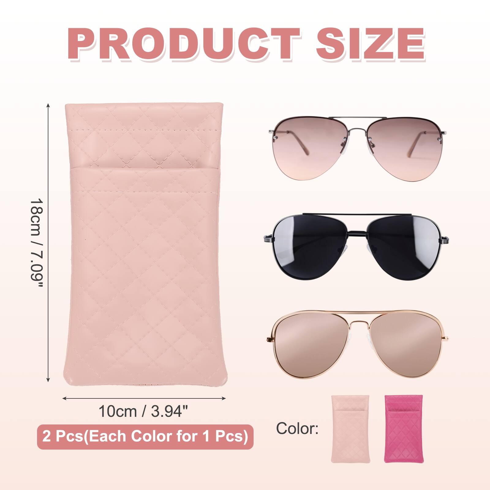 PRODUCT SIZE  
18cm / 7.09"  
10cm / 3.94"  
2 Pcs (Each Color for 1 Pcs)  
Color: