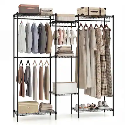 Front. Gymax - Gymax Portable Wardrobe Convertible Clothes Organizer w/ L-shape & Horizontal Installation - Black.