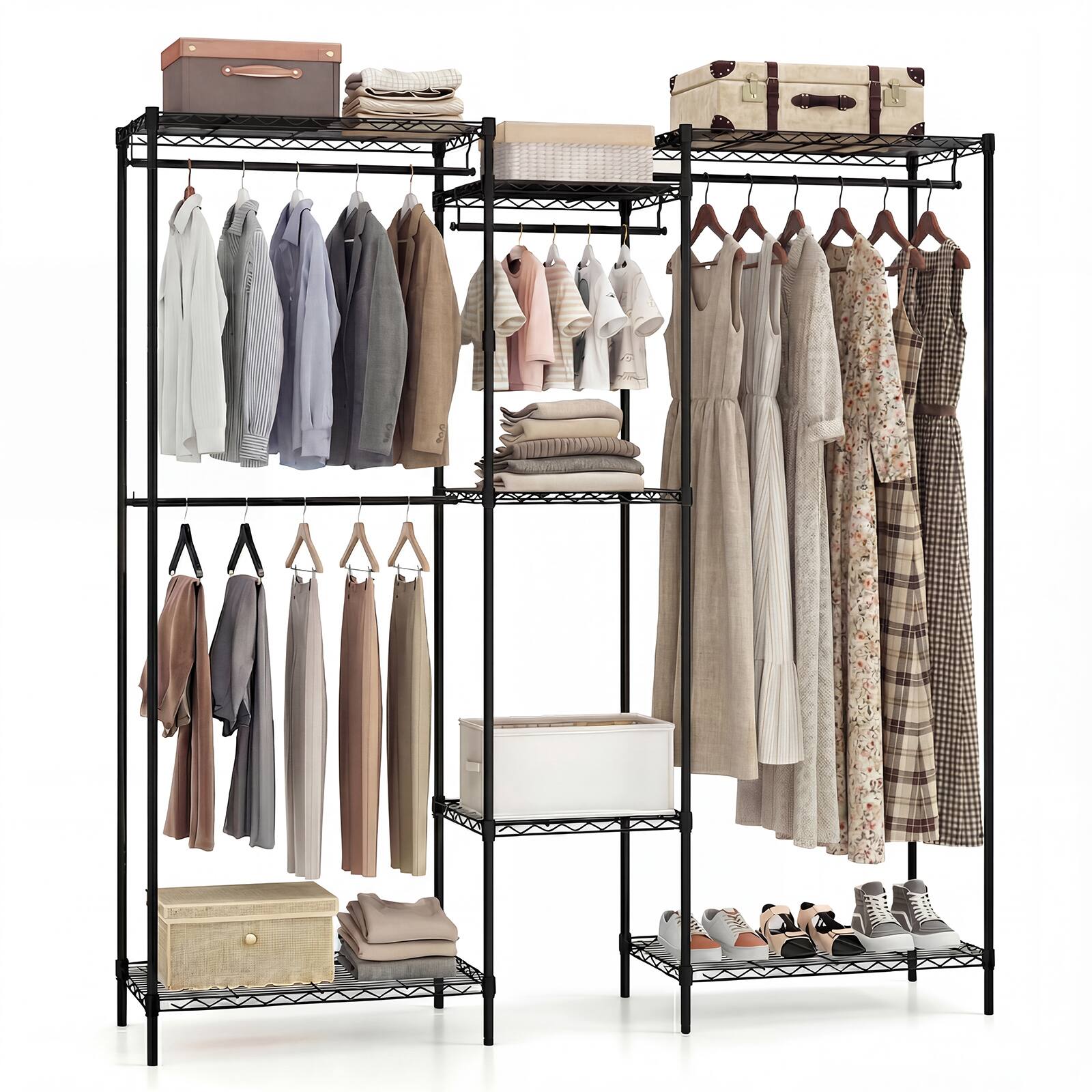 Front. Gymax - Gymax Portable Wardrobe Convertible Clothes Organizer w/ L-shape & Horizontal Installation - Black.