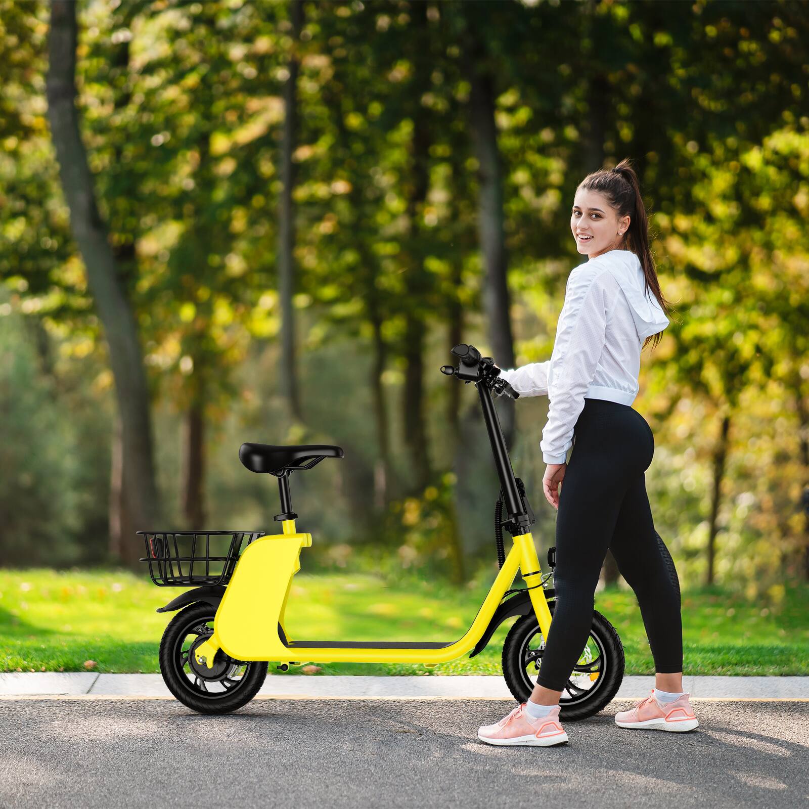 Alt View 7. Windhorse - WINDHORSE Urban Cruiser Foldable Electric Scooter with Seat, 450W Brushless Motor, 20 Miles Max Range, 20 MPH Max Speed - Yellow.