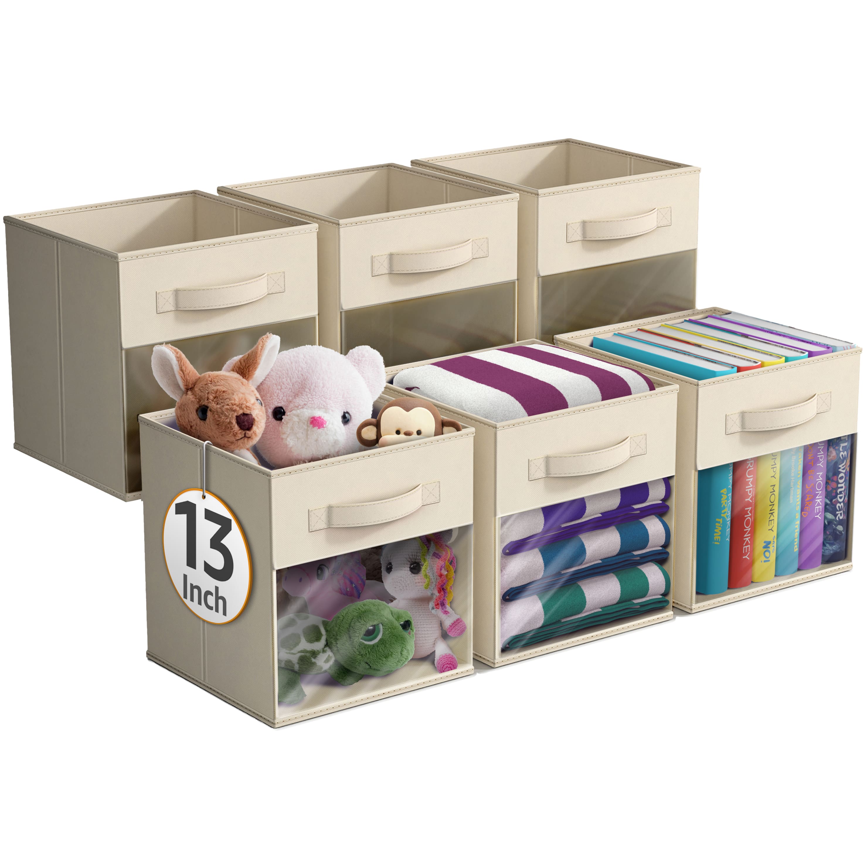 Sorbus - 13 Inch Storage Bins with Clear Window and Handle, 6 Foldable Baskets for Organizing Clothes,Toys, Books, Figures - Beige price history on PriceWatchPro