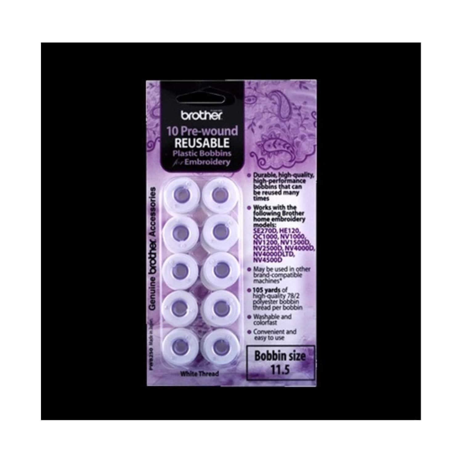 Brother - Pre-Wound Embroidery Bobbins - 10-Pack & 105 Yards/Bobbin