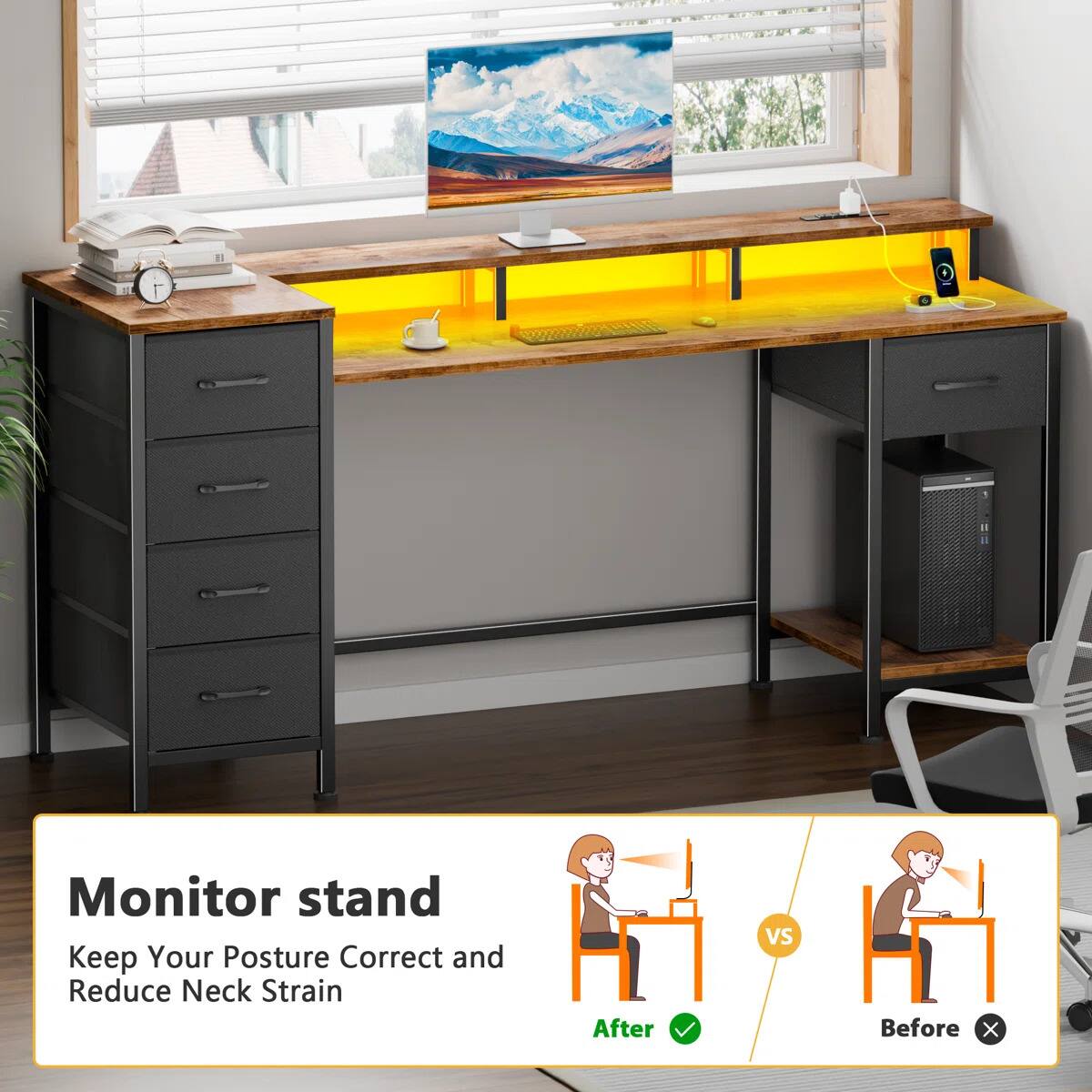 Monitor stand  
Keep Your Posture Correct and Reduce Neck Strain  
After vs Before