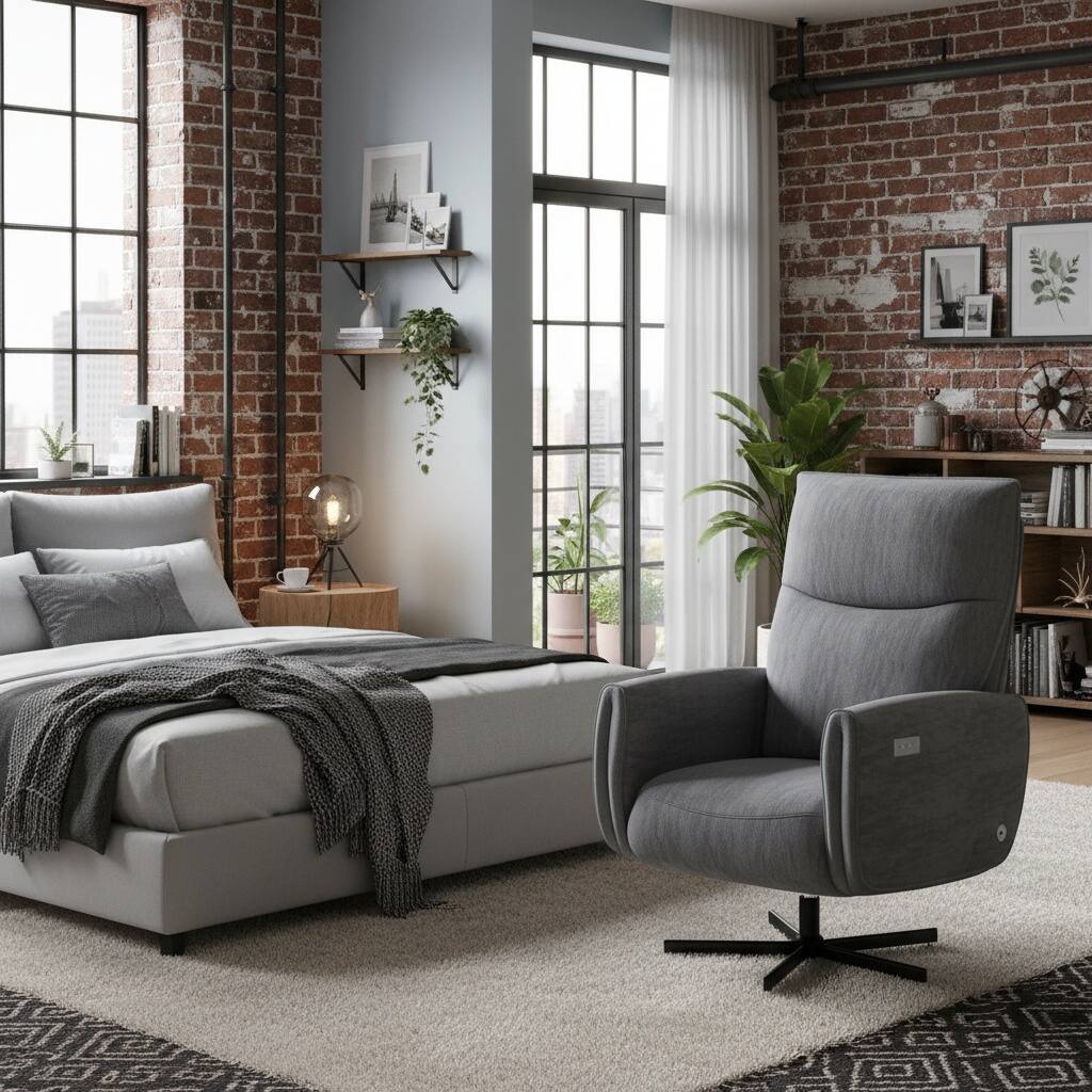 Alt View 4. Forest'nSky - Power Swivel Recliner Chair, Electric Armchair with USB & Type-C Charging, 360° Rotating Velvet Chair,Dark Gray - Dark Gray.