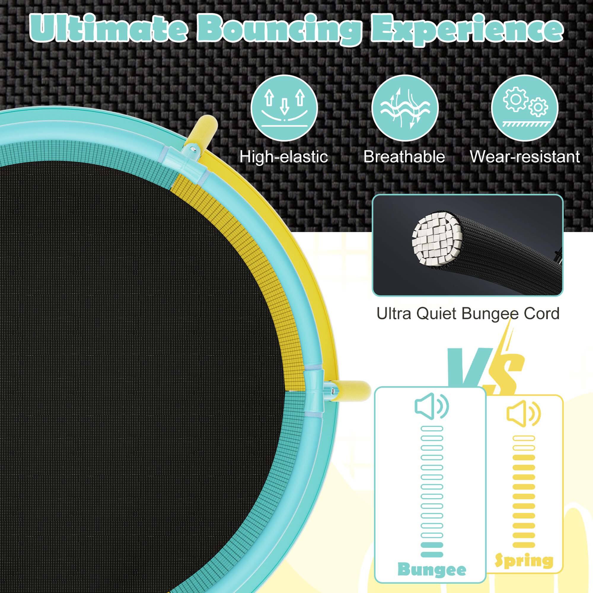 Ultimate Bouncing Experience

High-elastic  
Breathable  
Wear-resistant  

Ultra Quiet Bungee Cord  

Bungee vs Spring