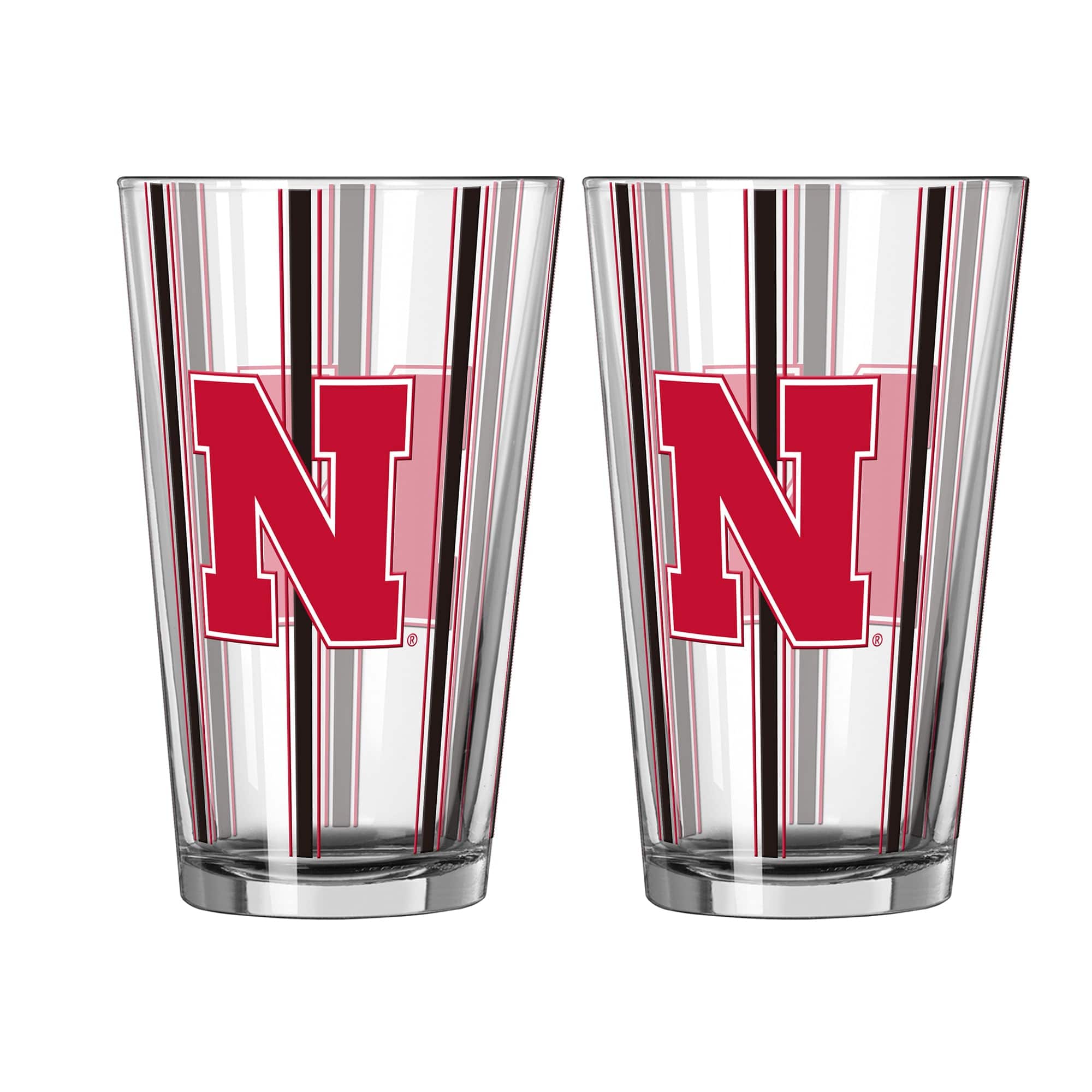 Logo Brands - Nebraska Huskers Two-Piece 16oz. Striped Pint Glass Set - Multicolor