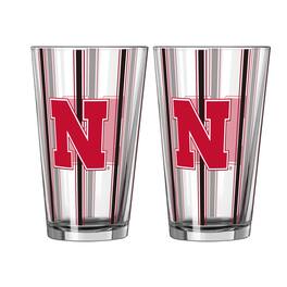 Logo Brands - Nebraska Huskers Two-Piece 16oz. Striped Pint Glass Set - Multicolor