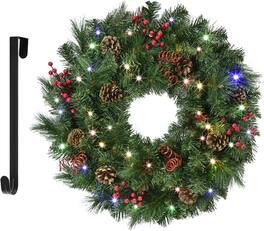 Wikistore - 24Inch Battery Operated Christmas Wreath with 40 LED Lights 9 Modes Timer Hanger - Green