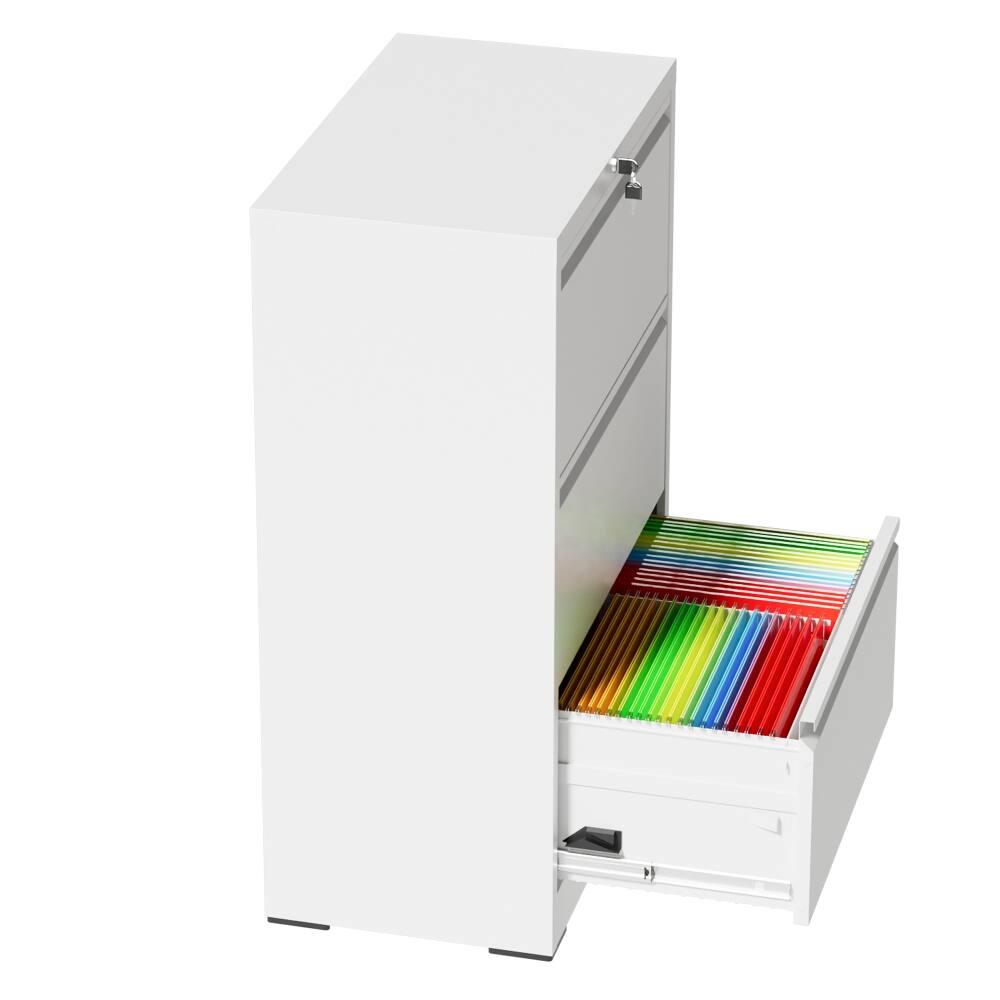 Alt View 6. Loheer - Loheer 3 Drawer Lateral File Cabinet White Metal Locking Filing Cabinet for Home Office.