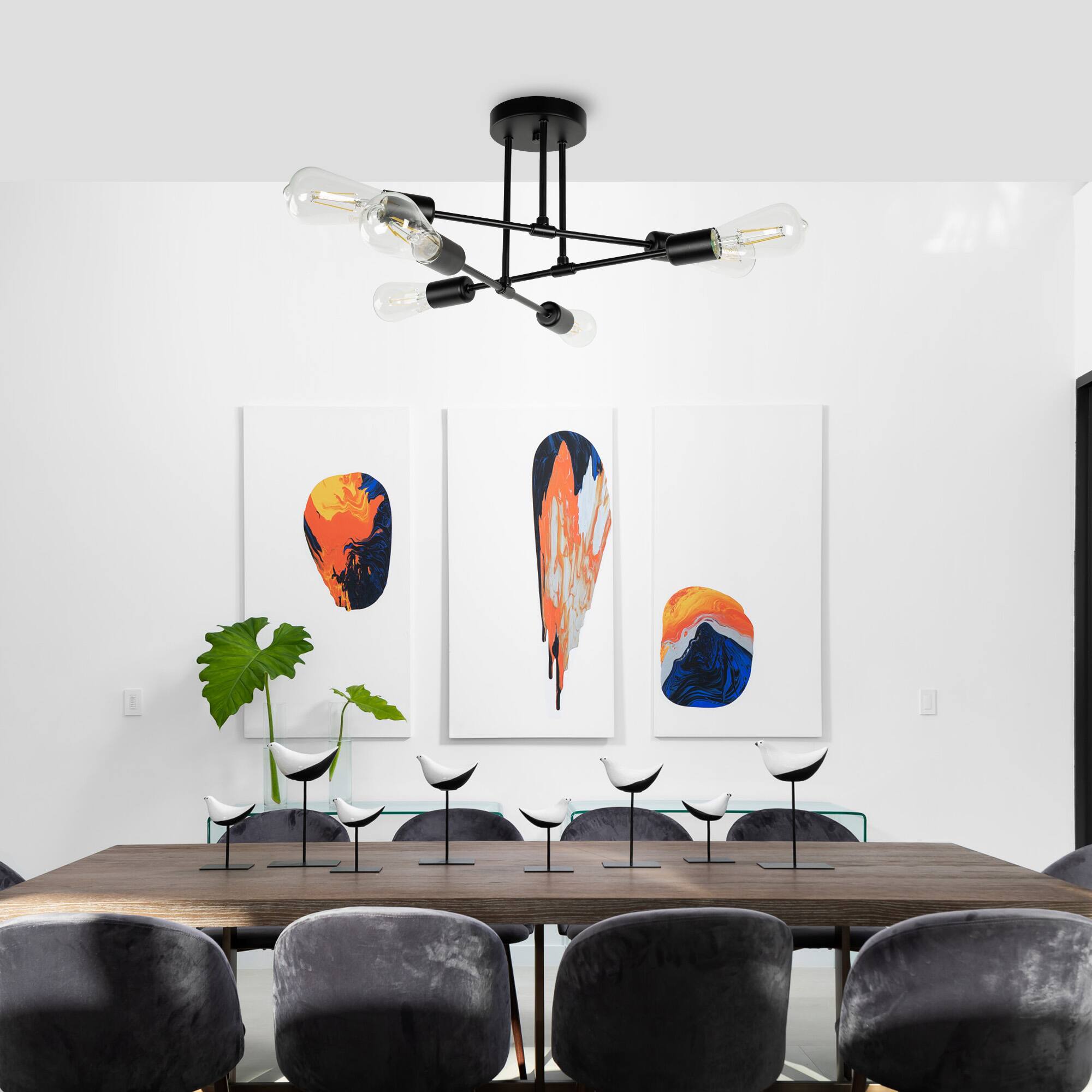 Alt View 4. Jandcase - JANDCASE 6-Light Black Branch Semi-Flush Mount Ceiling Light,E26 Socket, Non-Integrated Bulbs, for Living Room - Black.