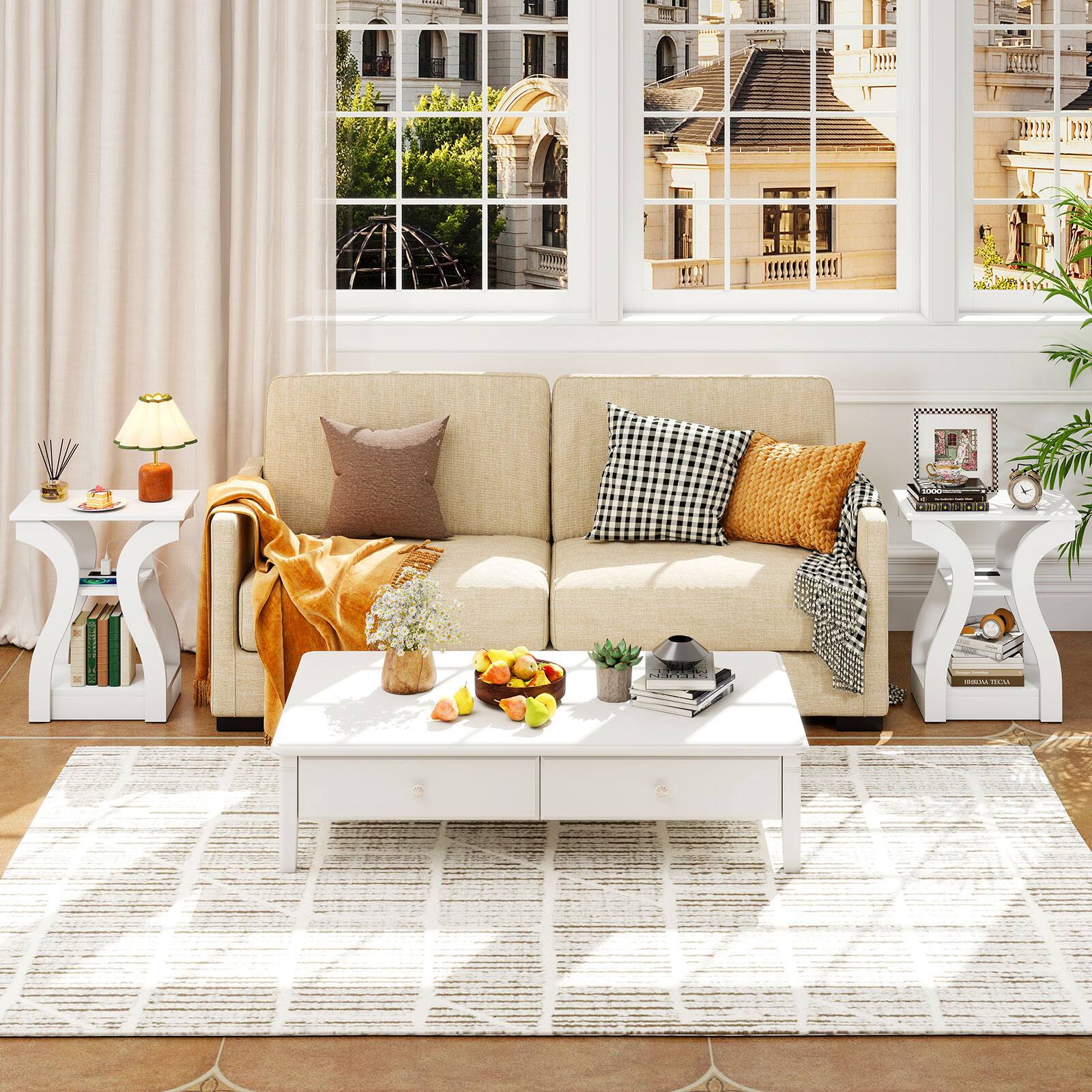 Alt View 3. Gymax - Gymax End Tables w/Charging Station Set of 2 3-Tier Side Tables w/USB Ports & Outlets White - White.