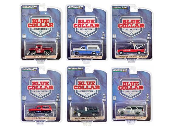 GREENLIGHT BLUE COLLAR COLLECTION
LIMITED EDITION
14+
1:64
SERIES 12
1956 Ford F-100
GREENLIGHT BLUE COLLAR COLLECTION
LIMITED EDITION
14+
1:64
SERIES 12
1975 Ford F-100 Ranger XLT
GREENLIGHT BLUE COLLAR COLLECTION
LIMITED EDITION
14+
1:64
SERIES 12
1983 Dodge Ram D-100 Royal SE
GREENLIGHT BLUE COLLAR COLLECTION
LIMITED EDITION
14+
1:64
SERIES 12
1991 GMC Jimmy SLE
GREENLIGHT BLUE COLLAR COLLECTION
LIMITED EDITION
14+
1:64
SERIES 12
2000 Jeep Cherokee Sport
GREENLIGHT BLUE COLLAR COLLECTION
LIMITED EDITION
14+
1:64
SERIES 12
2022 Chevrolet Tahoe Z71