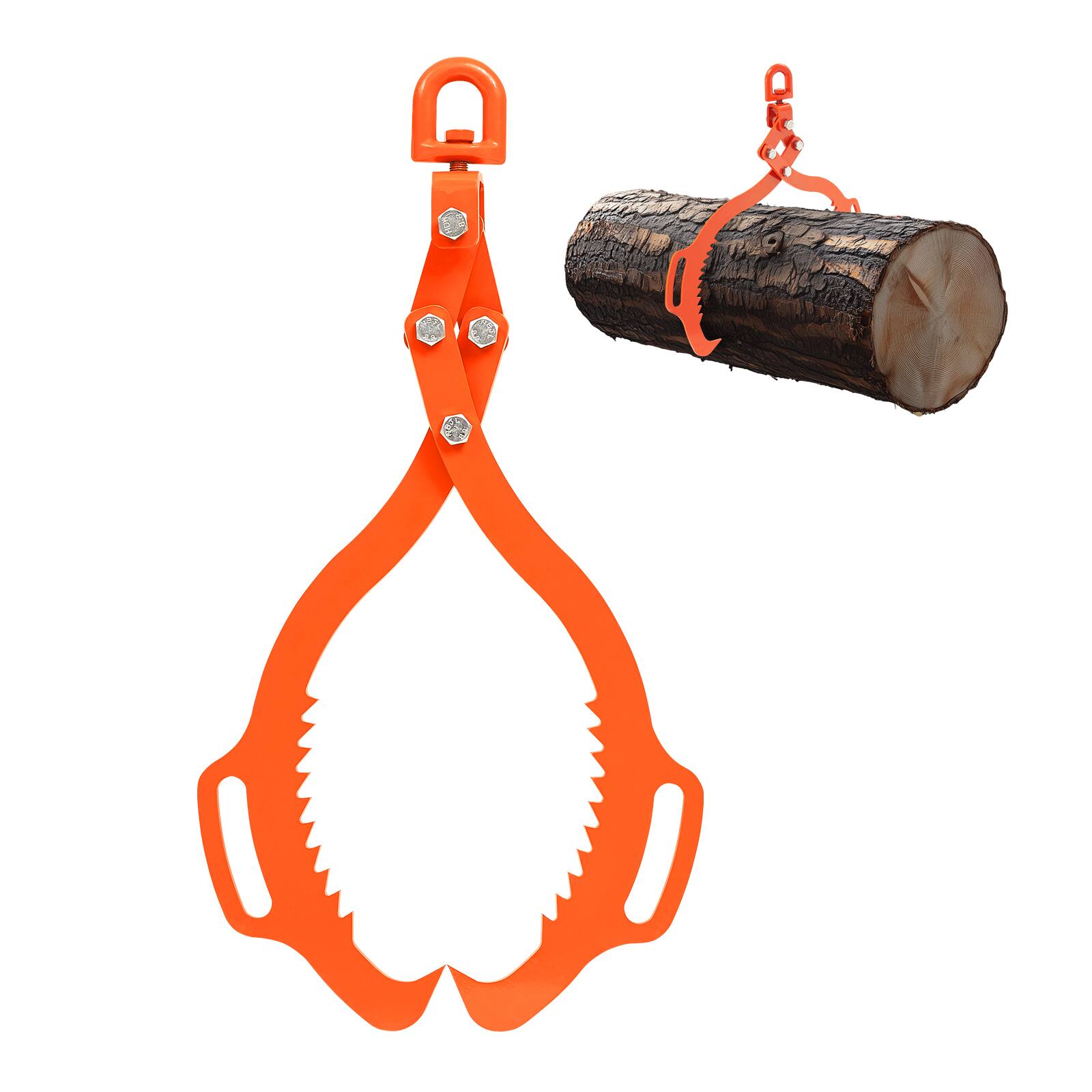 Alt View 5. VEVOR - 28in Log Lifting Tongs, 2-Claw Log Tongs, Heavy Duty Steel Log Grapple, 1100LBS Lifting Capacity, Swivel Log Graper - Orange.