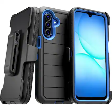 Front. RomeTech - Defender Case for Samsung Galaxy A17 5G - Black / Blue - Black Blue.