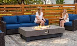 PexFix - 60 in. Contemporary Rectangle Gas Fire Pit Table with Rain Cover – Stylish Heater for Modern Patios & Backyard Lounging - Gray
