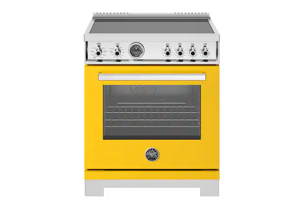Front. Bertazzoni - 30" Professional Series range - Electric self clean oven - 4 induction zones - Yellow.