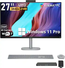 HP - Upgraded - OmniStudio X 27" 4K UHD All-in-One Desktop,Intel Ultra 7 256V,16GB RAM,2TB SSD+1TB Dock Set,Win 11 Pro - Silver