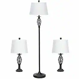 Ecooso - Table Lamp Set with Floor Lamp, 3-Piece Lighting Set with Fabric Shades for Living Room