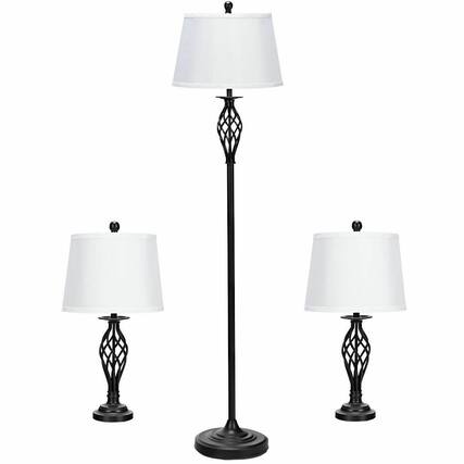 Front. Ecooso - Table Lamp Set with Floor Lamp, 3-Piece Lighting Set with Fabric Shades for Living Room.