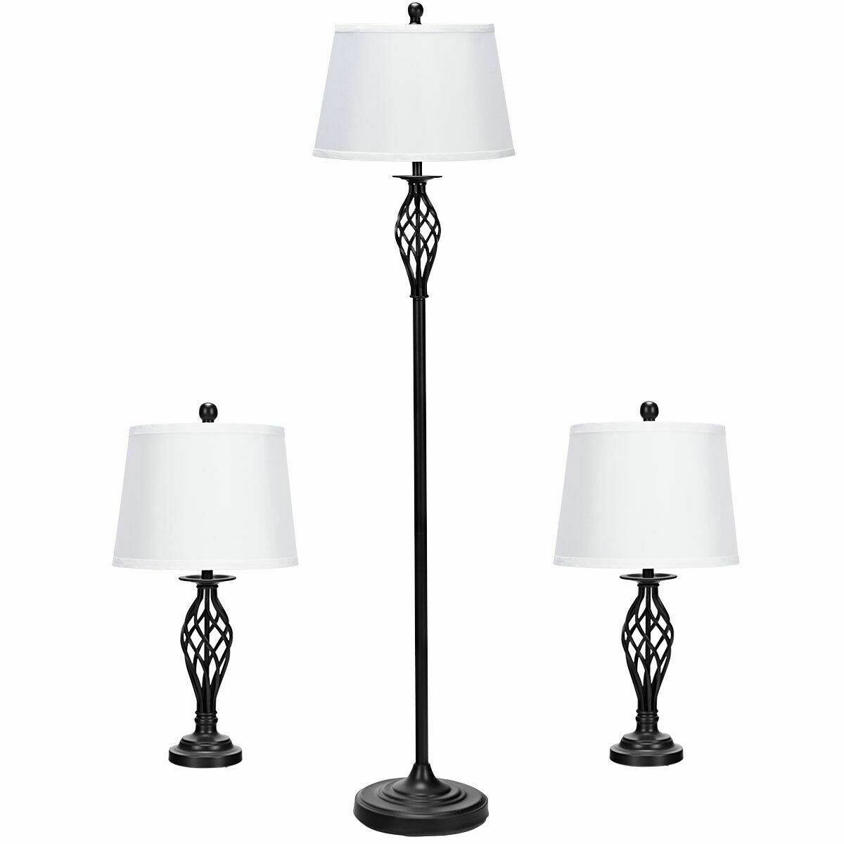 Front. Ecooso - Table Lamp Set with Floor Lamp, 3-Piece Lighting Set with Fabric Shades for Living Room.