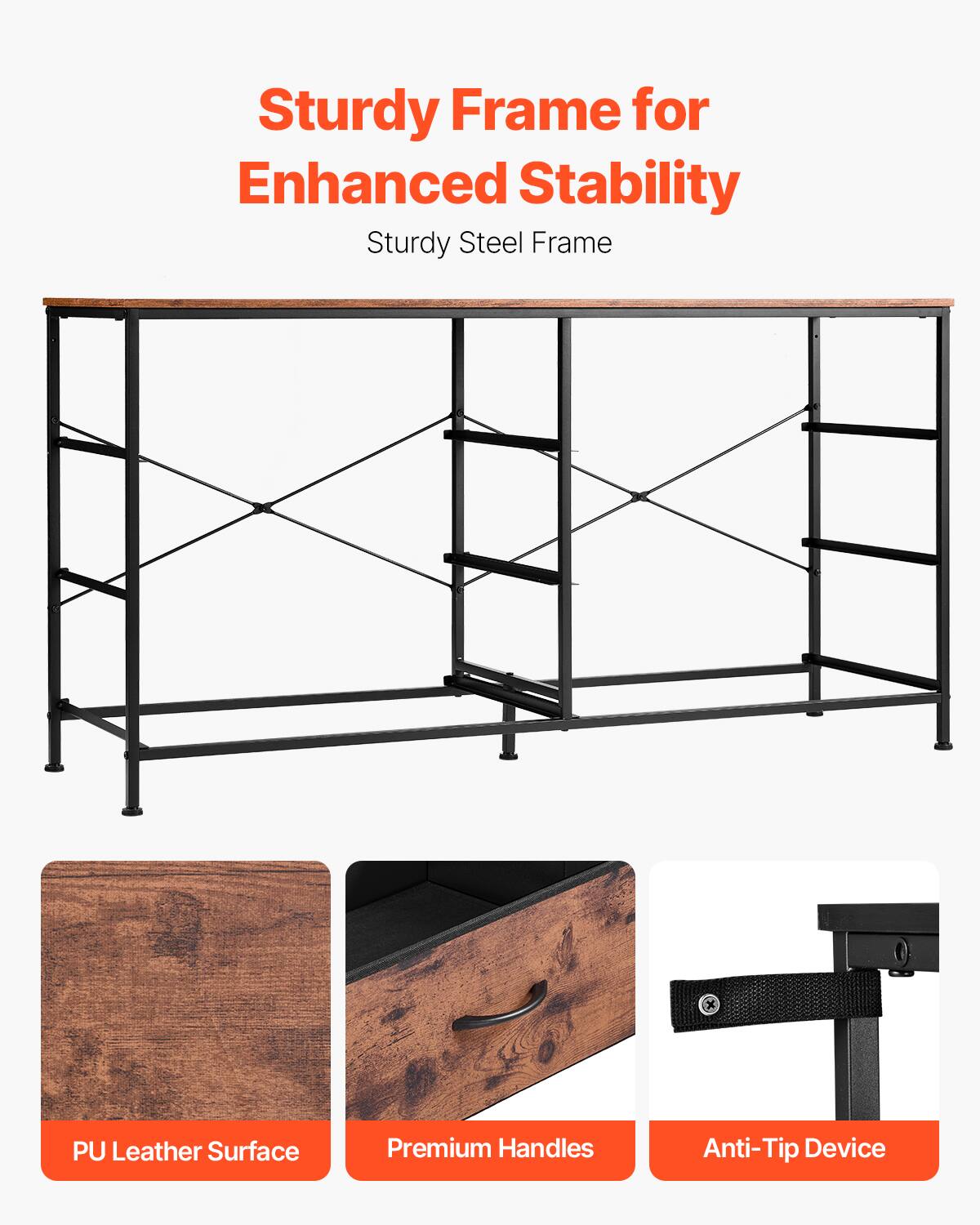 Sturdy Frame for Enhanced Stability  
Sturdy Steel Frame  

PU Leather Surface  
Premium Handles  
Anti-Tip Device