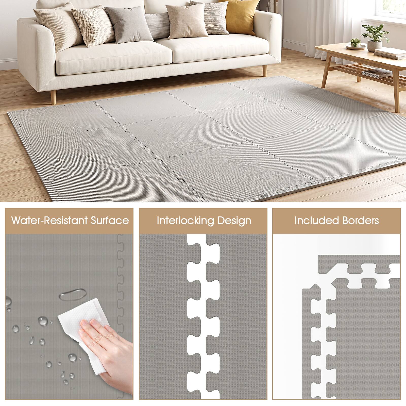 Water-Resistant Surface  
Interlocking Design  
Included Borders