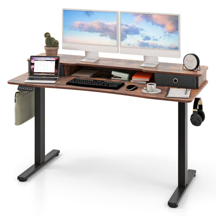 Front. SlickBlue - Home Office Electric Standing Desk with Height Adjustment and Drawers - Brown.