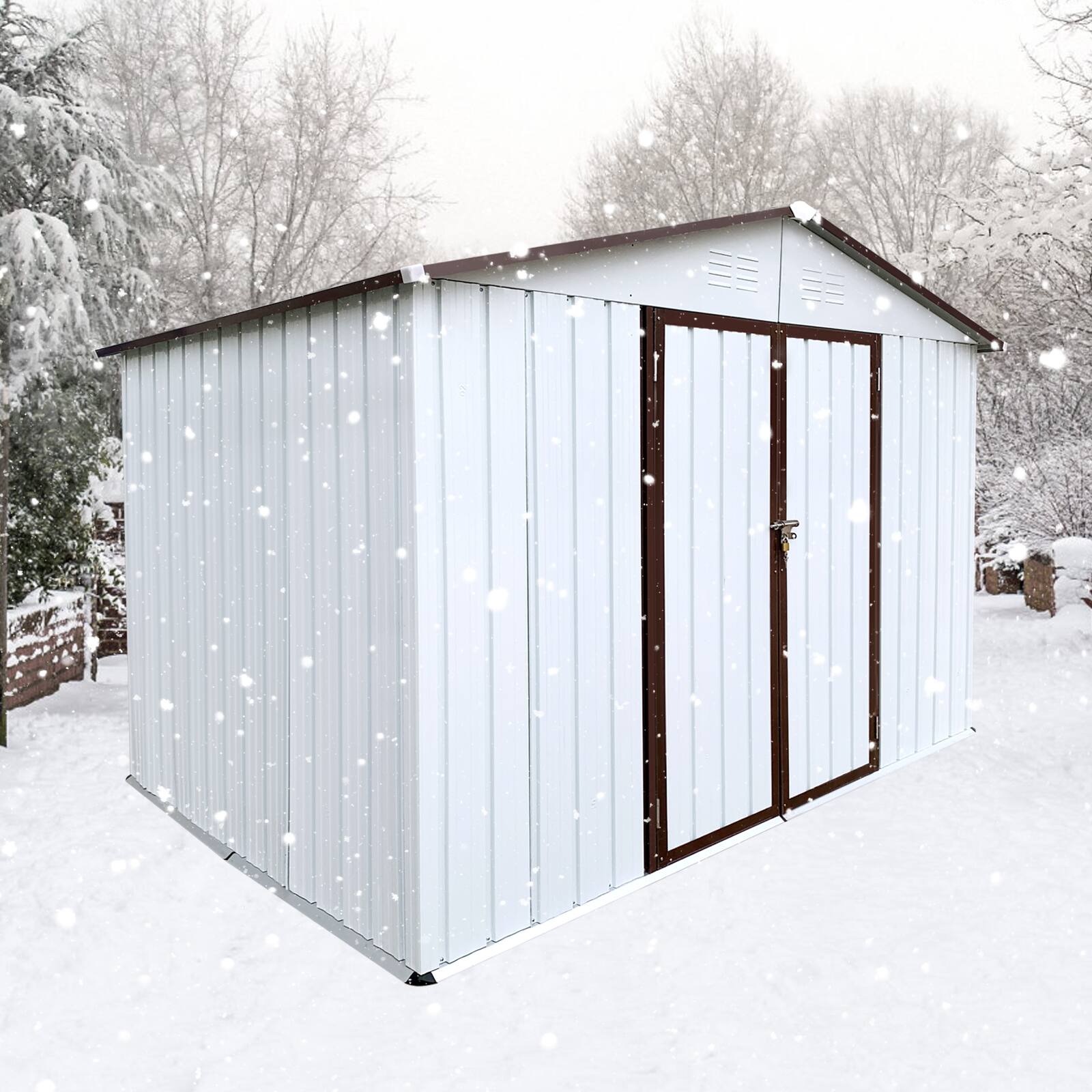 Back. Mondawe - 8ftx6ft Outdoor Storage Sheds with Lockable Door - White.