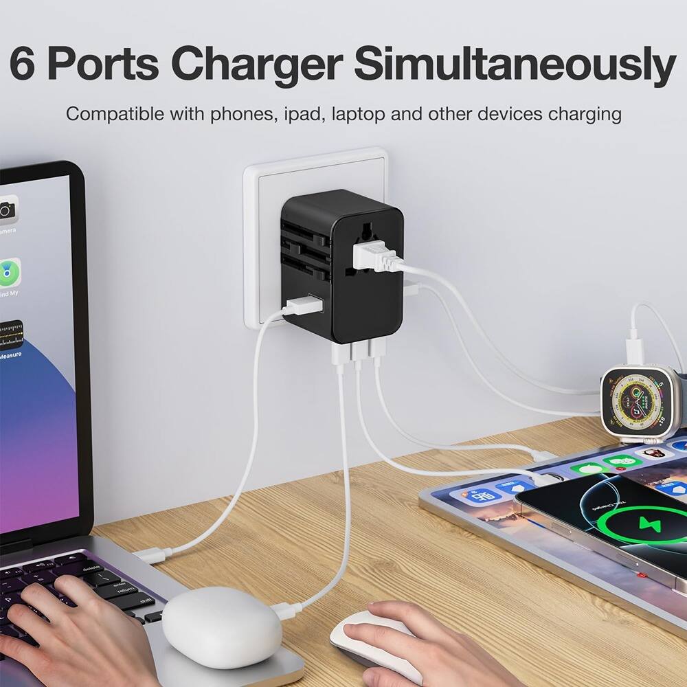6 Ports Charger Simultaneously  
Compatible with phones, ipad, laptop and other devices charging