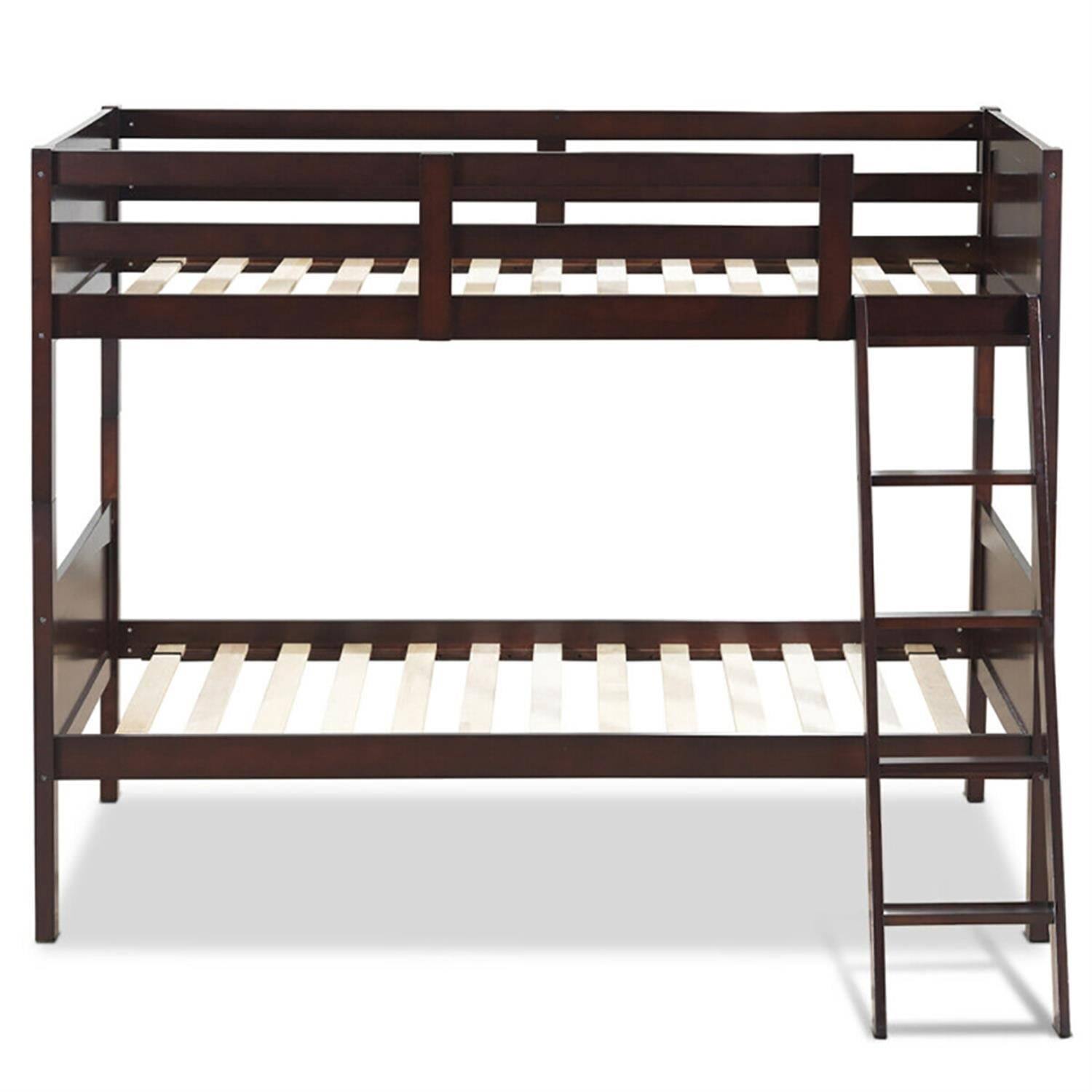 Alt View 1. Pefilos - Solid Wood Twin Over Twin Bunk Bed with Ladder, Twin Bunk Beds, Converts to 2 Individual Twin Beds - Brown.