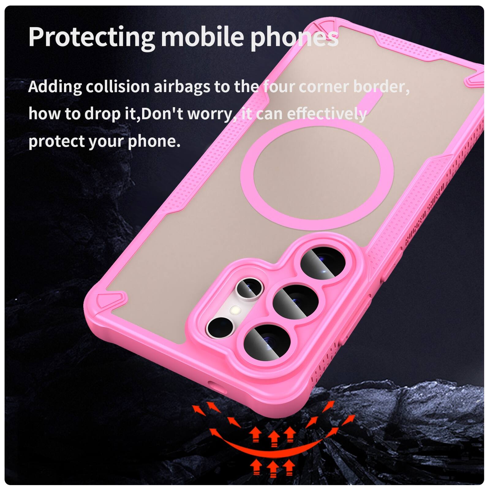 Protecting mobile phones

Adding collision airbags to the four corner border, how to drop it, Don't worry it can effectively protect your phone.