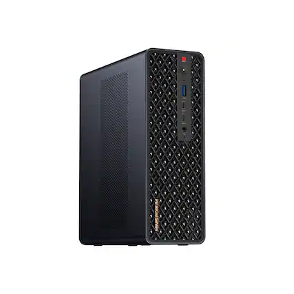 Front. Minisforum - MS-S1 MAX workstation, 64GB LPDDR5X + 2TB SSD, AMD Ryzen AI Max+ 395, Radeon 8060S, 126 TOPS AI, Dual 10GbE LAN - Black.