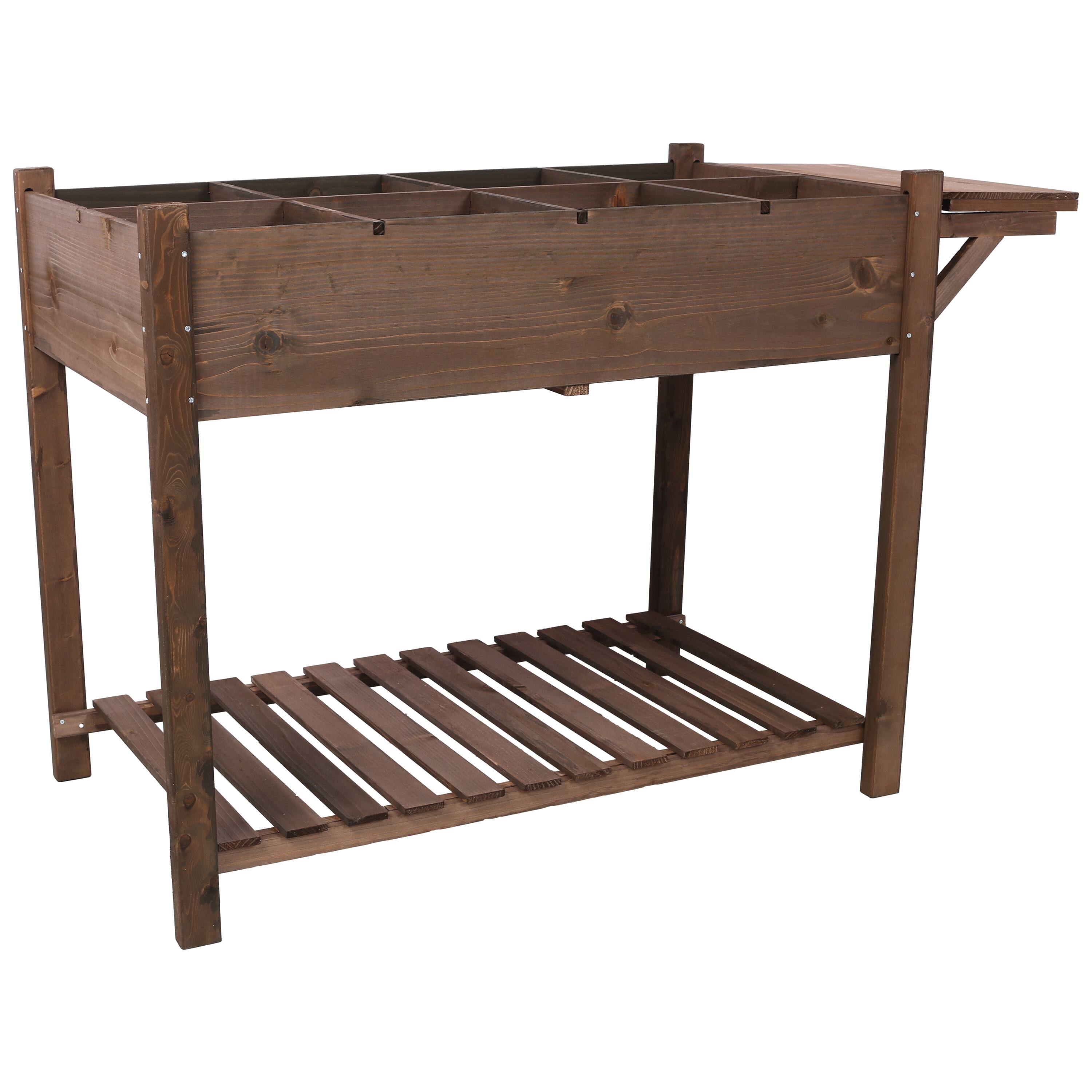 Alt View 2. GOODSILO - 8-Pocket Elevated Wood Planter Box with Foldable Side Table and Storage Shelf for Herb, Vegetable, and Flower Gardening - Brown.