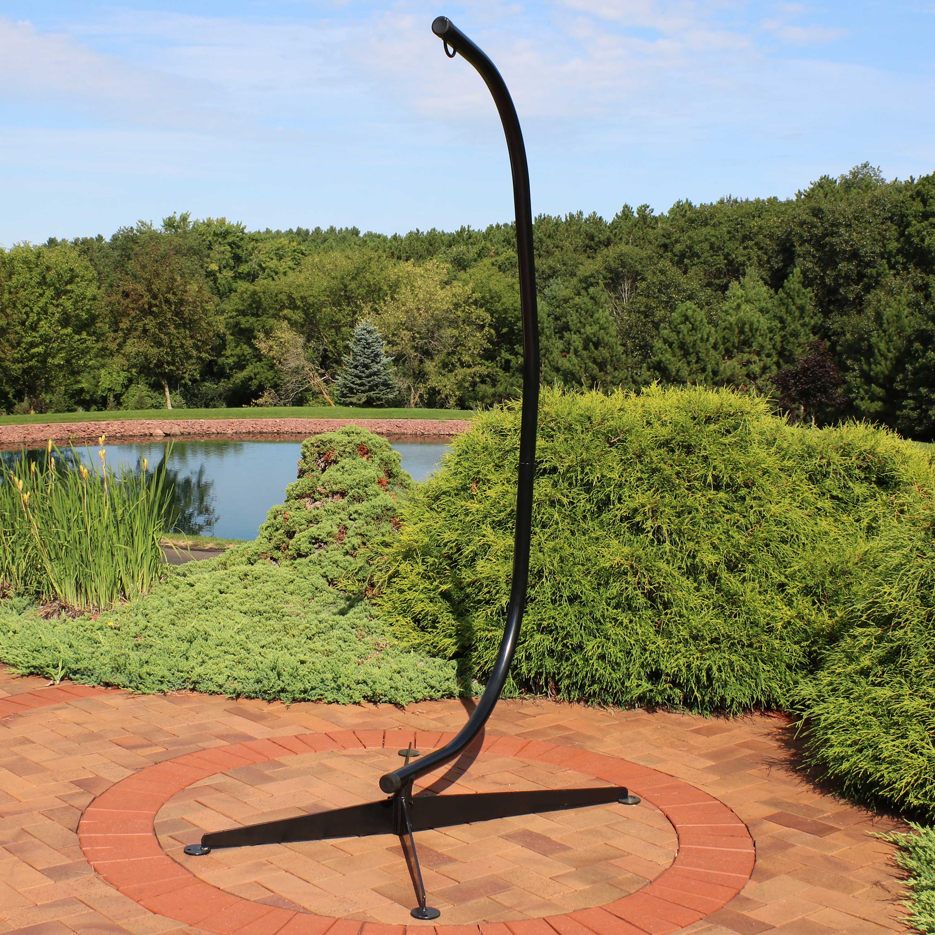 Alt View 1. Sunnydaze - Powder-Coated Steel Hammock Chair C-Stand - 84 in - Black.