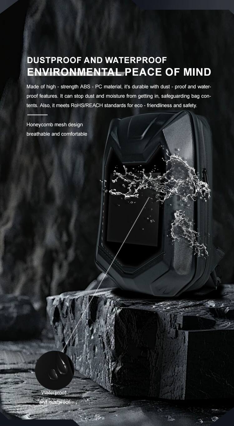 DUSTPROOF AND WATERPROOF ENVIRONMENTAL PEACE OF MIND

Made of high-strength ABS - PC material, it's durable with dust-proof and water-proof features. It can stop dust and moisture from getting in, safeguarding bag contents. Also, it meets RoHS/REACH standards for eco-friendliness and safety.

Honeycomb mesh design breathable and comfortable

Waterproof and dustproof