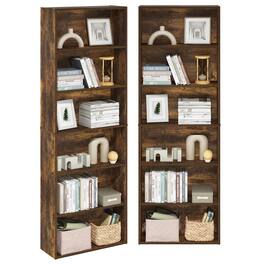 Furinno - JAYA Book Shelf Set of 2, 6-Tier Bookshelf, Bookcase, 9.5 x 24.6 x 71, for Home Office, Living Room - Amber Pine