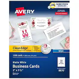 Avery - Clean Edge Business Cards, 2" x 3 1/2", Matte 1000 Per Pack - White