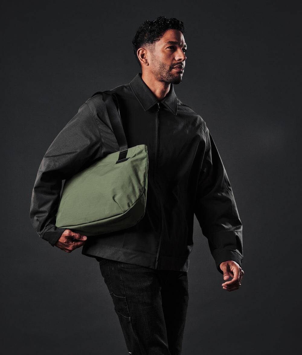 Left. ALPAKA - Elements Tote 9L Small Tote Bag for 11" Devices - Green Axoflux 210D.