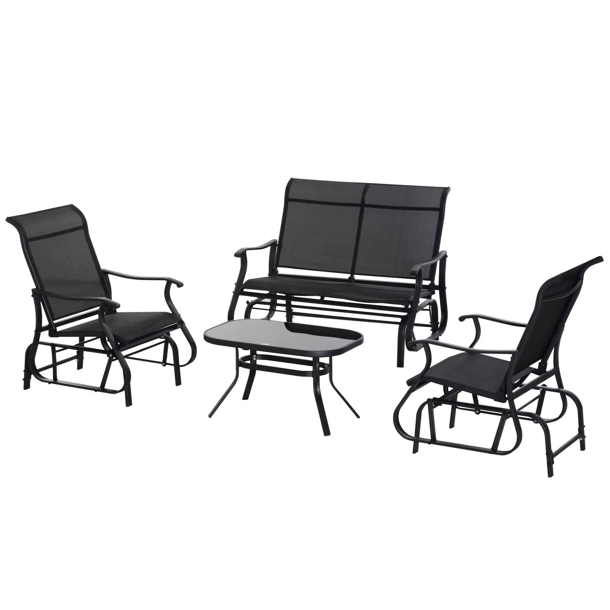 Angle. Resenkos - Resenkos 4-Piece Patio Set, 2-Person Glider Bench, Single Sling Chair, Glass Coffee Table, Black - Black.