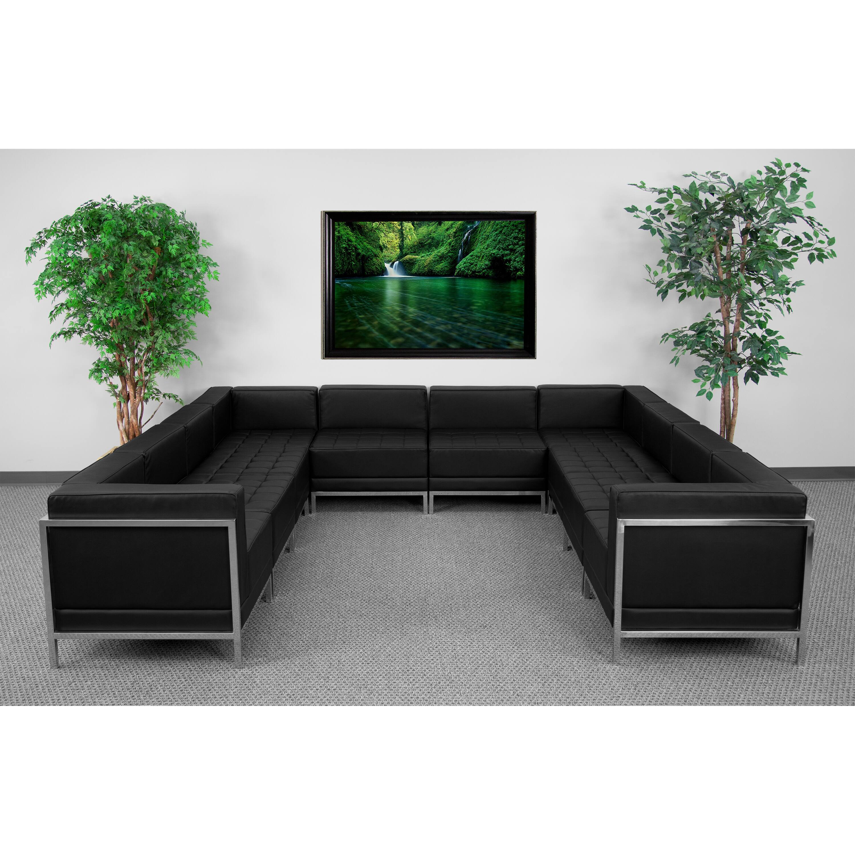 Angle. Flash Furniture - HERCULES Imagination 10-Piece U-Shape Reception Guest Chair Sectional with Ganging Clips, Model ZB-IMAG-U-SECT-SET1 - Black.