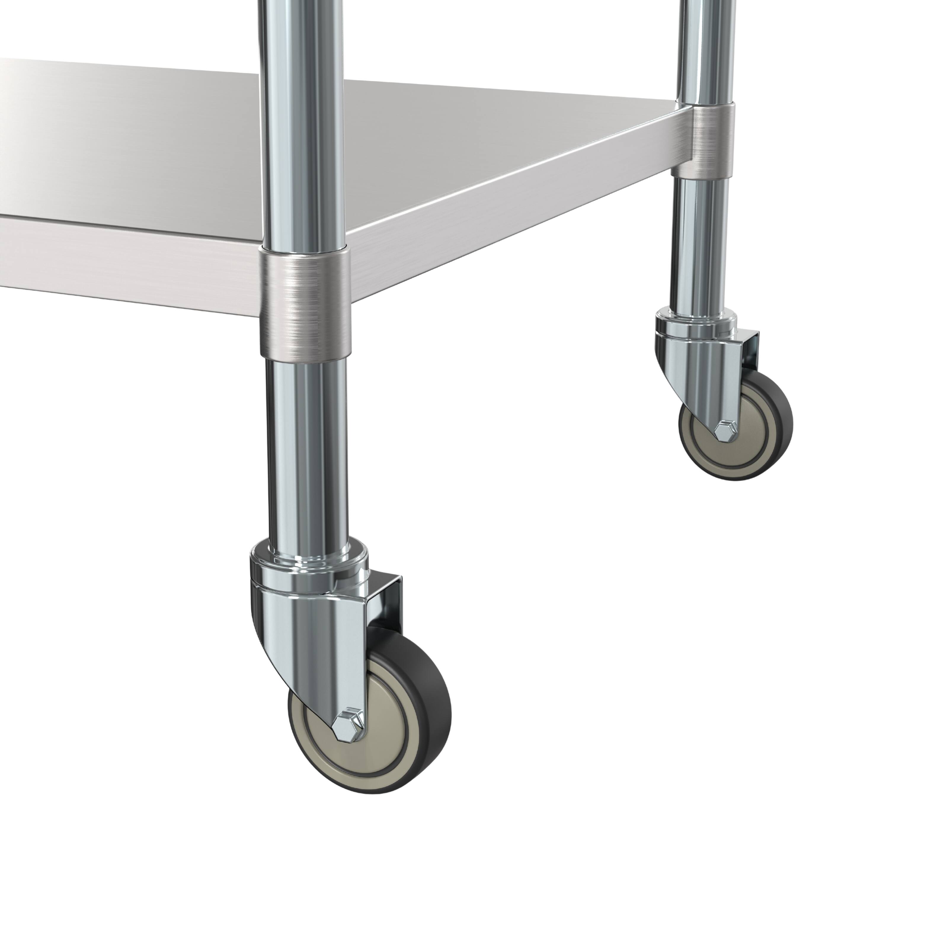Back. Koolmore - 30" x 36" 18-Gauge 304 Stainless Steel Commercial Work Table with Casters, CT3036-18C. - Silver.