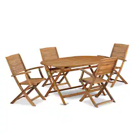 East West Furniture - 5 Piece Outdoor Patio Dining Sets Consist of an Oval Acacia Table - Brown