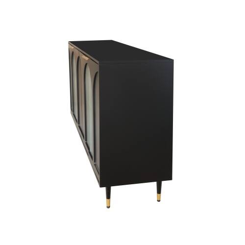 Alt View 6. LUCKY ONE - Freestanding Black Lacquered Accent Cabinet with 4 Glass Doors Adjustable Shelves for Living Room - Black.