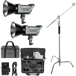 Smallrig - RC 220D Daylight COB LED Video 2-Light Kit, Bundle with 10' Turtle Base C-Stand