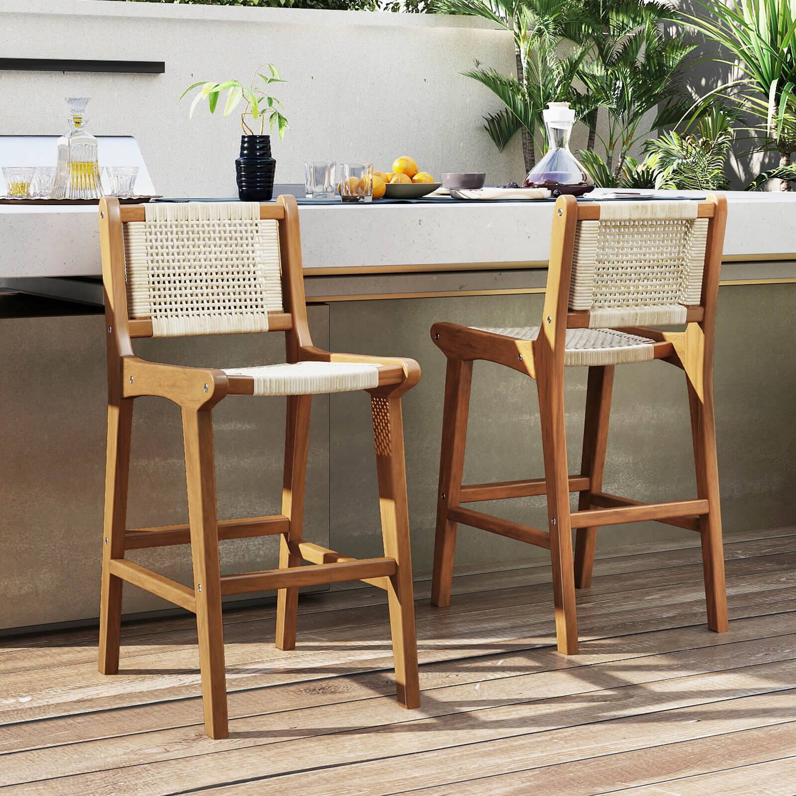 Alt View 3. Costway - Coatway 4 PCS Outdoor Counter Height Bar Stool with Wood Frame Back &Footrest for Balcony - Natural.